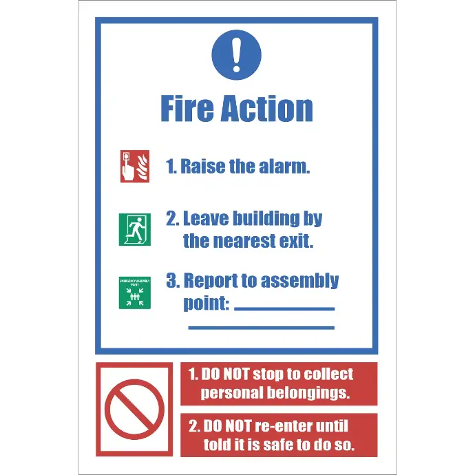 FR32 - Fire Action  Safety Sign IX