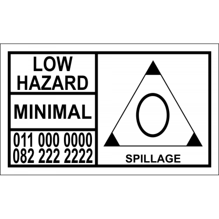 Minimal Hazard Hazchem Placard