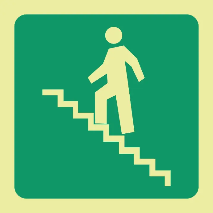 E8A - SABS Photoluminescent stairs up left safety sign
