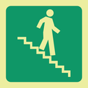 E9 - SABS Photoluminescent stairs down right safety sign