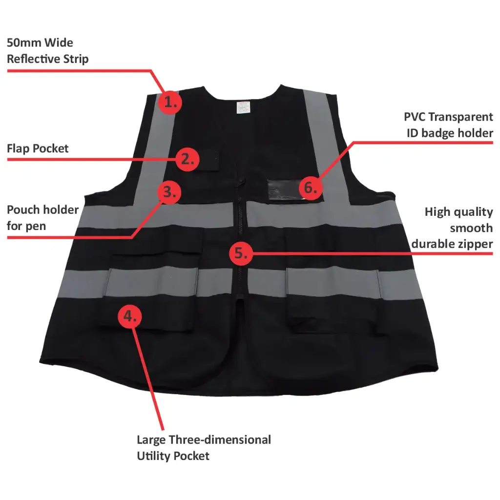 Black Reflective Vest with Pockets