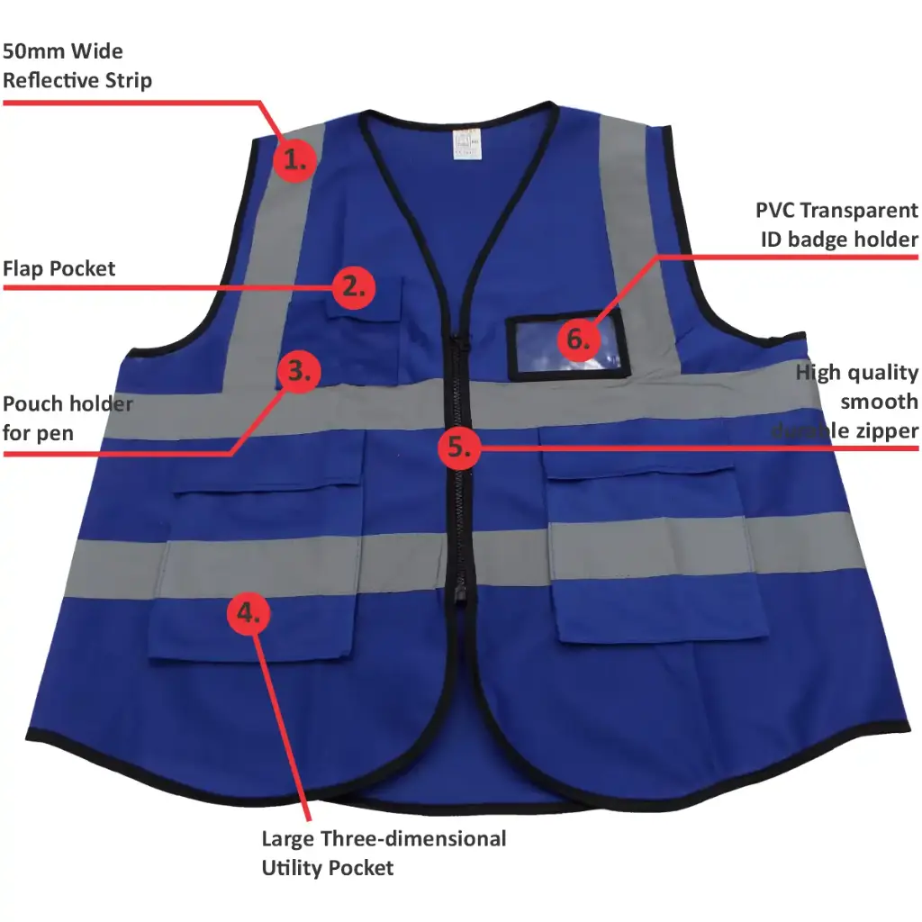 Reflective Vest with Pockets - Blue