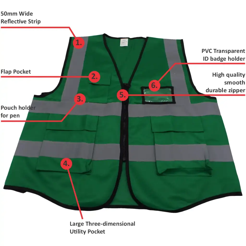 Green Reflective Vest with Pockets