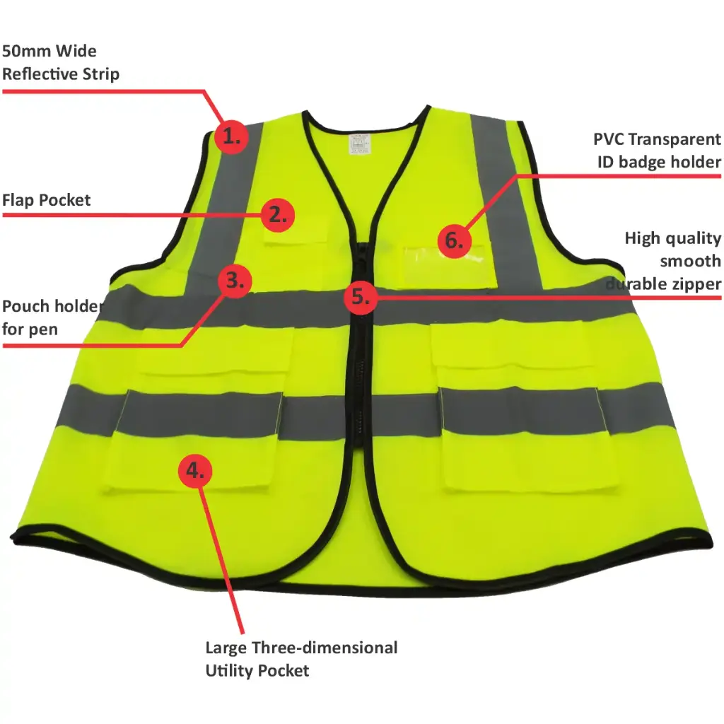 Lime Reflective Vest with Pockets