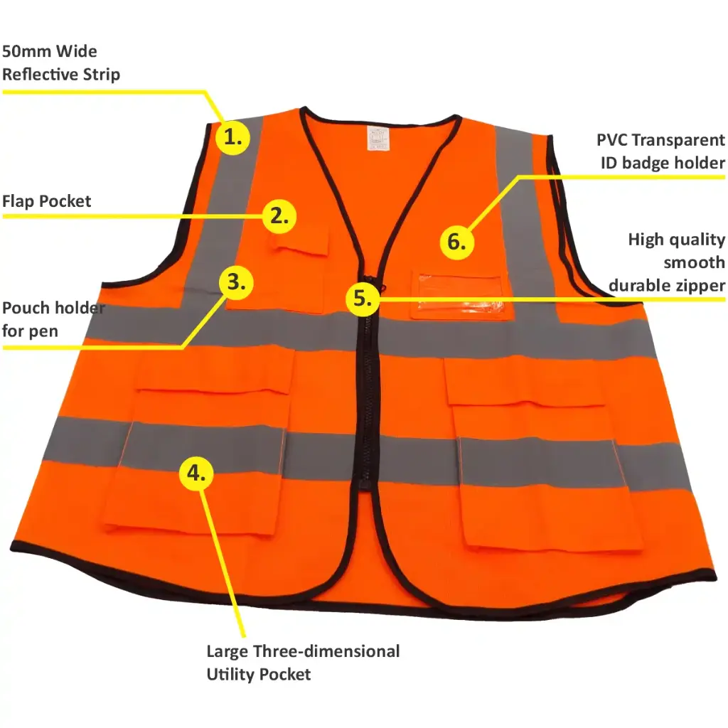 Orange Reflective Vest with Pockets