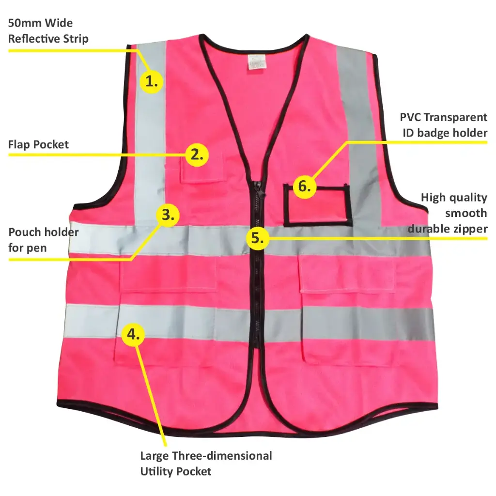 Pink Reflective Vest with Pockets