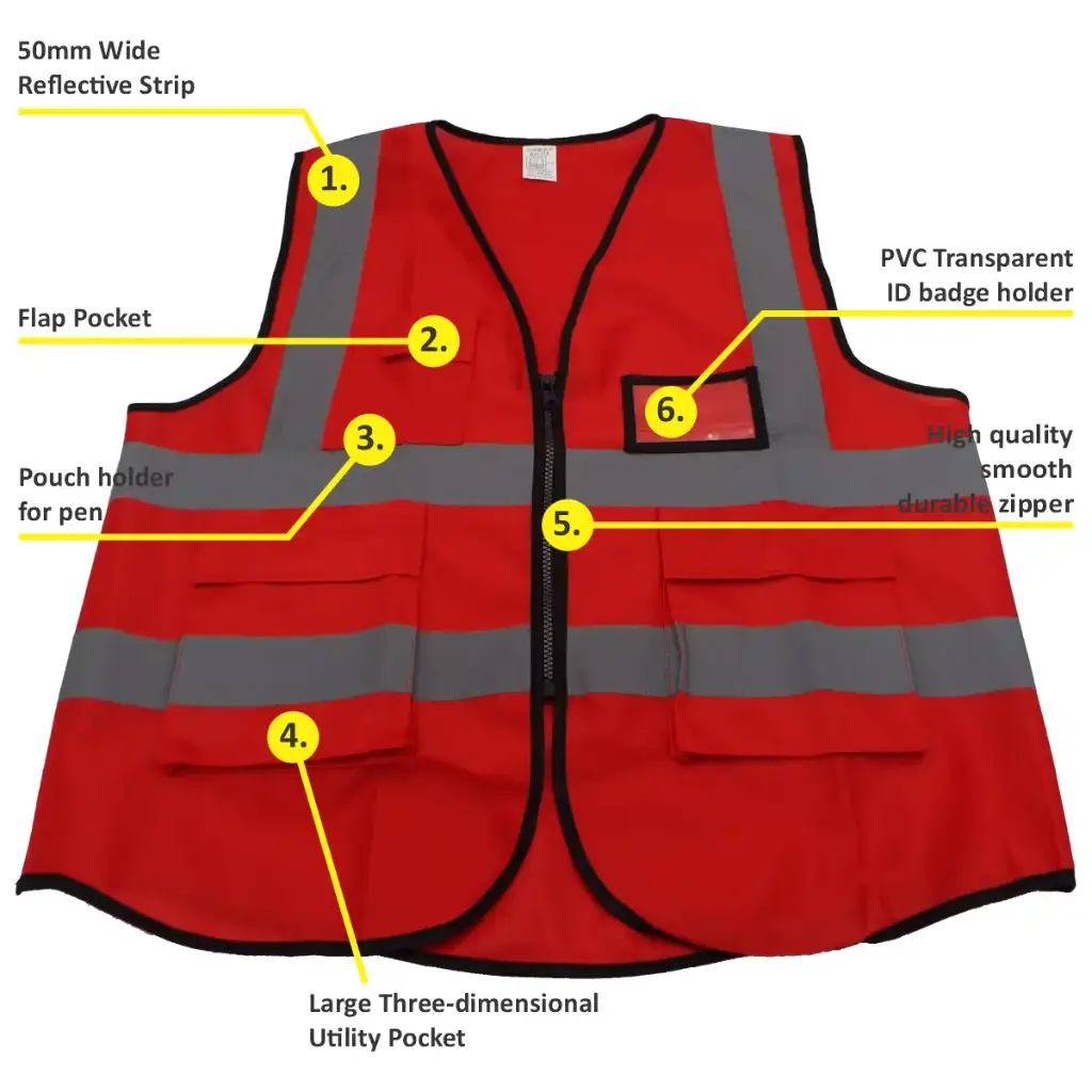 Red Reflective Vest with Pockets