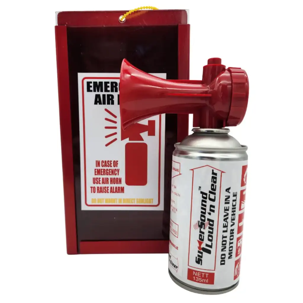 SuperSound Air Horn (135ml) With Red Wall-Mountable Metal Case
