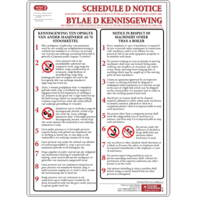 OHS Schedule D Notice (Machinery) Poster