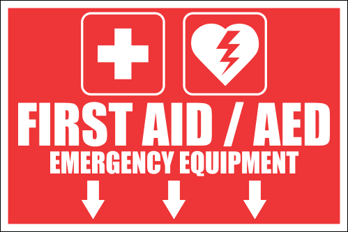 FA45 - First Aid And AED Emergency Equipment Ahead Sign