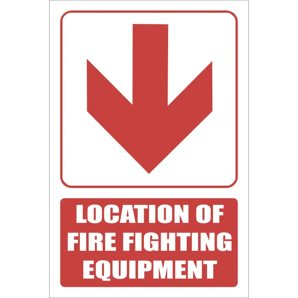 FB1EB - Red Arrow - Location Of Fire Fighting Equipment Below Explanatory Safety Sign