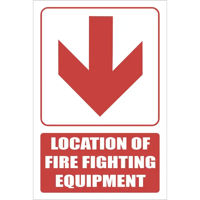 FB1EB - Red Arrow - Location Of Fire Fighting Equipment Below Explanatory Safety Sign