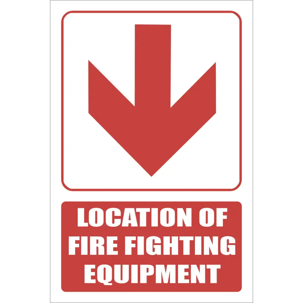 FB1EB - Red Arrow - Location Of Fire Fighting Equipment Below Explanatory Safety Sign