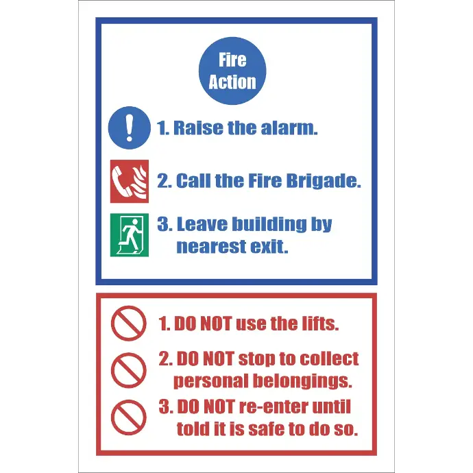 FR29 - Fire Action  Safety Sign VI