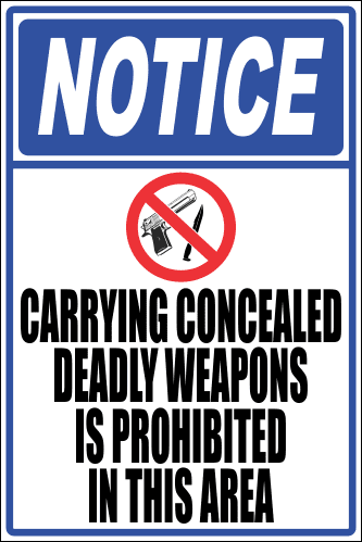 SE14 - Notice Carrying Concealed Weapons Sign