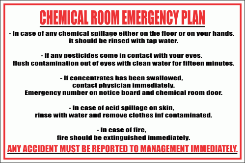 WF13 - Chemical Room Emergency Plan Sign