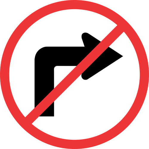 R210 - No Right Turn Ahead Road Sign