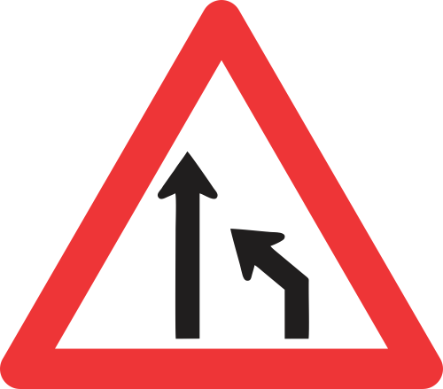 W214 - Right Lane Ends Road Sign