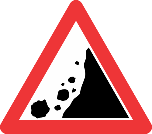 W334 - Falling Rocks From Right Road Sign