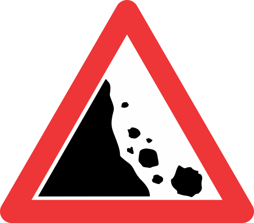 W335 - Falling Rocks From Left Road Sign