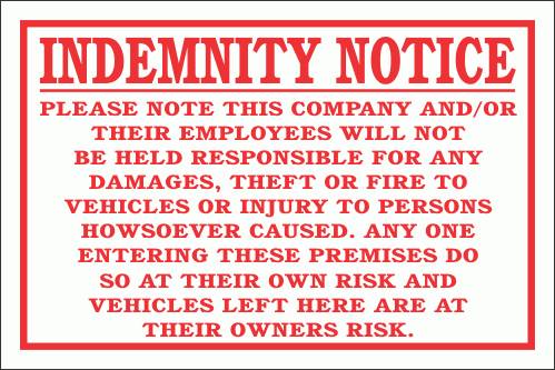 DI25 - No Responsibility indemnity Sign