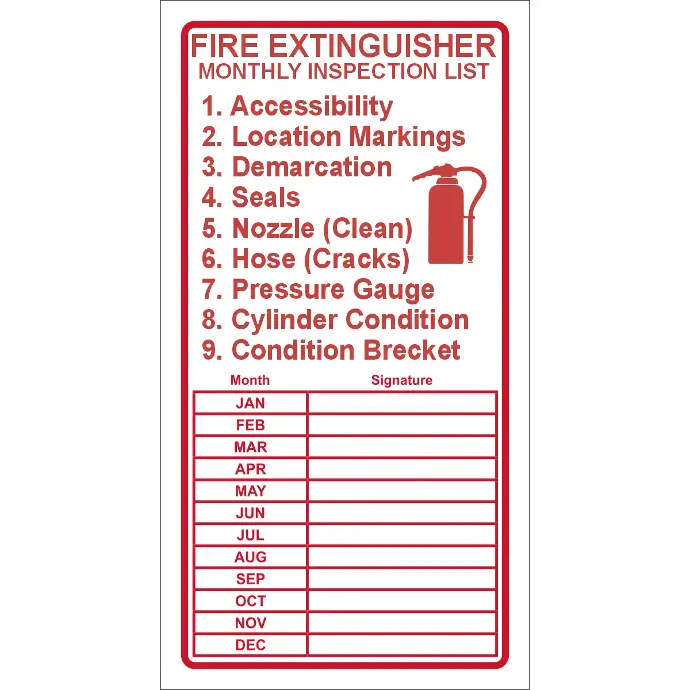 C-FR22 - Fire Extinguisher Checklist Safety Sign sticker (90x170mm)