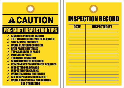 STC15 - Pre Shift Inspection Tips Tag