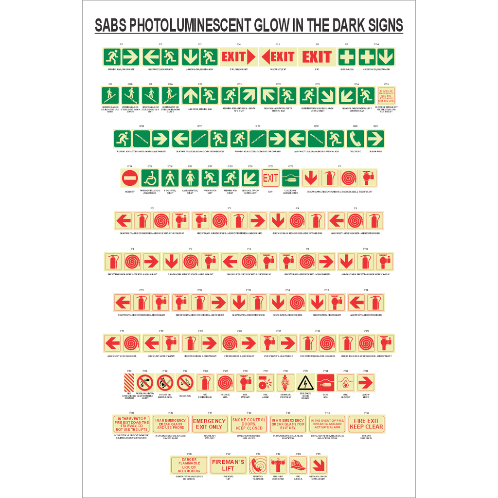 AS2 - Sign Chart For Photoluminescent SABS Safety Signs