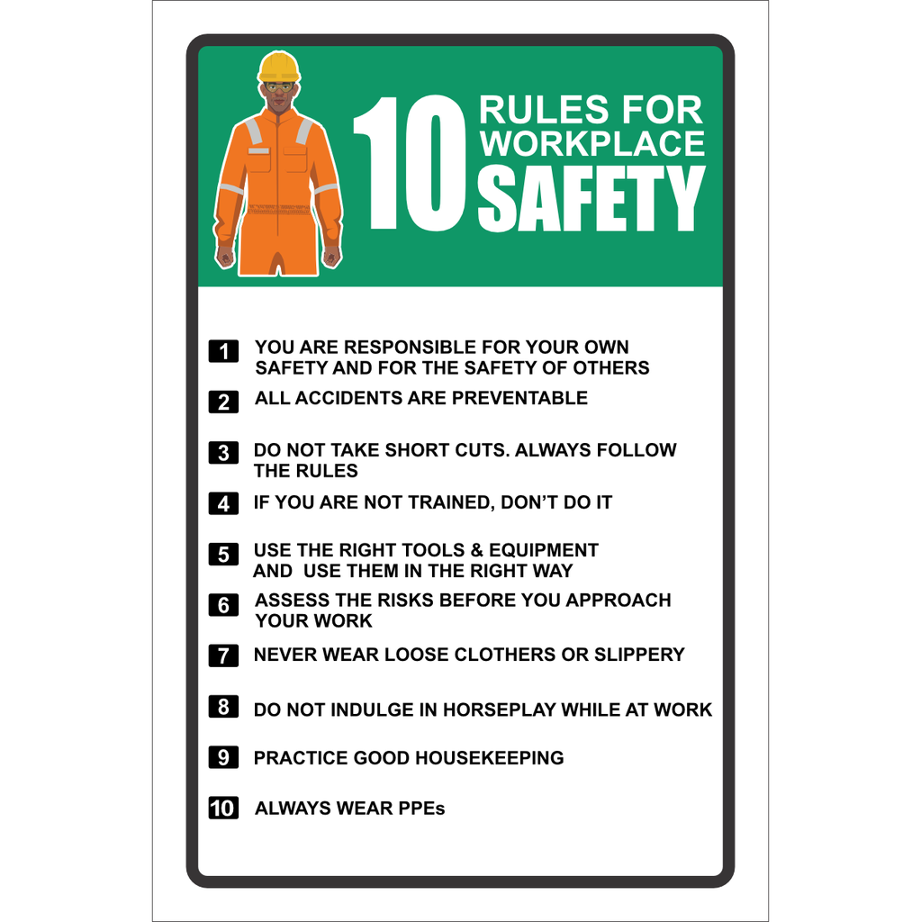 WF47 - 10 Rules Of Workplace Safety Sign