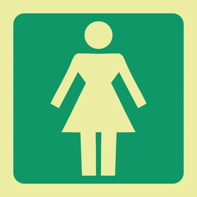 E27 - SABS Photoluminescent ladies (female) toilet safety sign