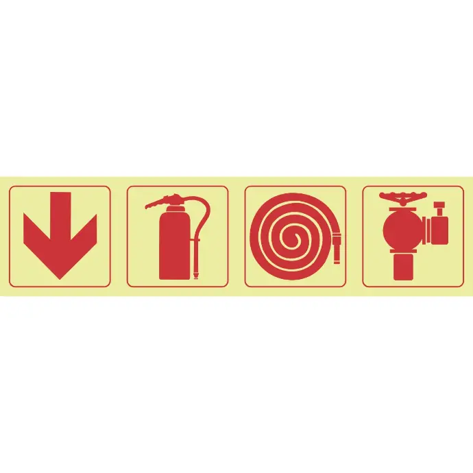 F1 - SABS Arrow down, fire extinguisher, fire hose reel, fire hydrant photoluminescent safety sign