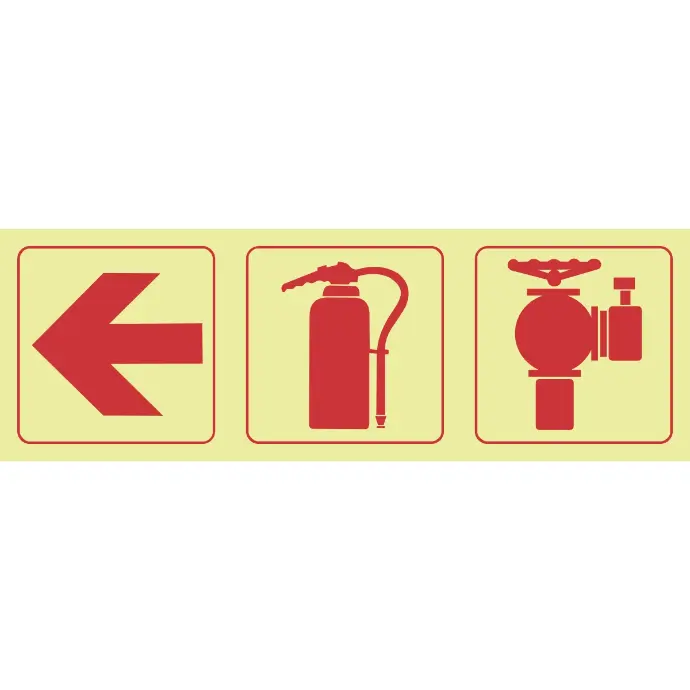 F11 - SABS Arrow left, fire extinguisher, fire hydrant photoluminescent safety sign