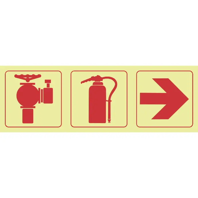 F12 - SABS Fire hydrant, fire extinguisher, arrow right photoluminescent safety sign