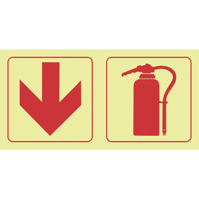 F13 - SABS Arrow down, fire extinguisher photoluminescent safety sign