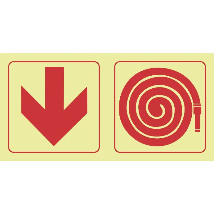 F14 - SABS Arrow down, fire hose reel photoluminescent safety sign