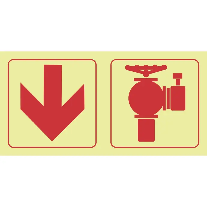 F15 - SABS Arrow down, fire hydrant photoluminescent safety sign