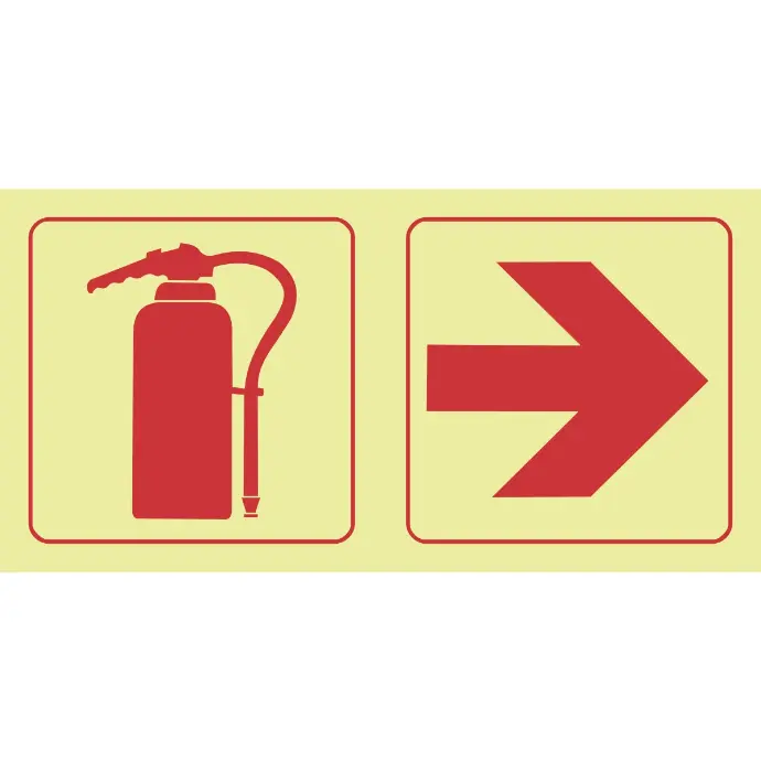 F19 - SABS Fire extinguisher, arrow right photoluminescent safety sign