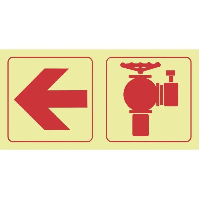 F18 - SABS Arrow left, fire hydrant photoluminescent safety sign