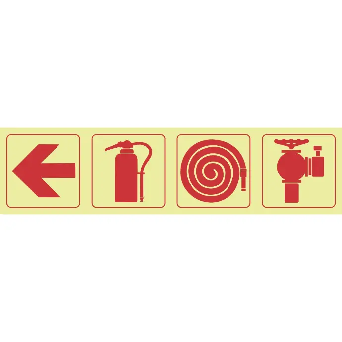 F2 - SABS Arrow left, fire extinguisher, fire hose reel, fire hydrant photoluminescent safety sign