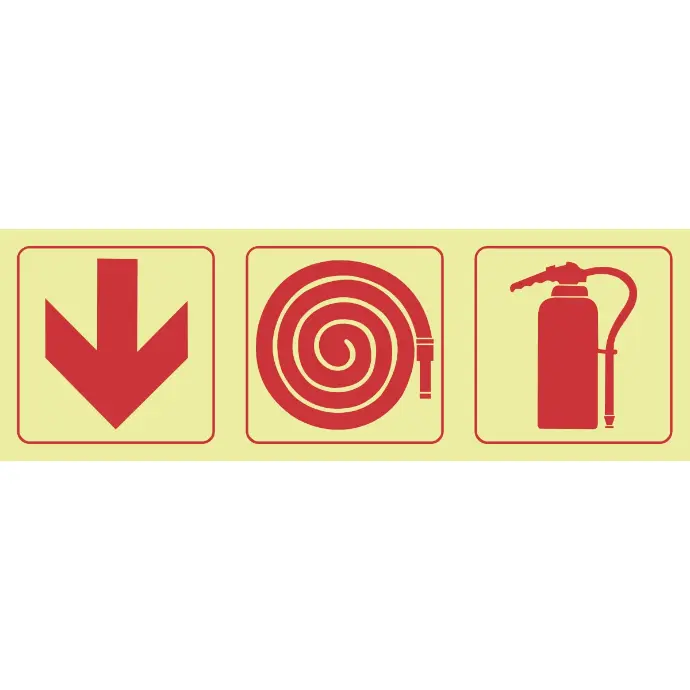 F4 - SABS Arrow Down, Fire Hose Reel, Fire Extinguisher Photoluminescent Sign