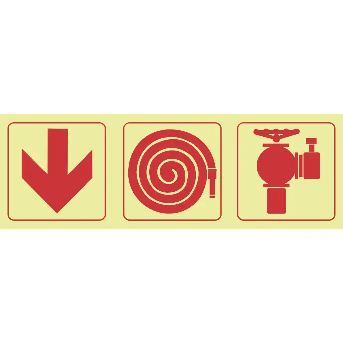 F7 - SABS Arrow down, fire hose reel, fire hydrant photoluminescent safety sign