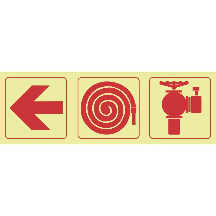 F8 - SABS Arrow left, fire hose reel, fire hydrant photoluminescent safety sign