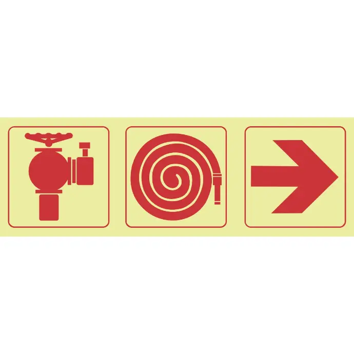 F9 - SABS Fire hydrant, fire hose reel, arrow right photoluminescent safety sign