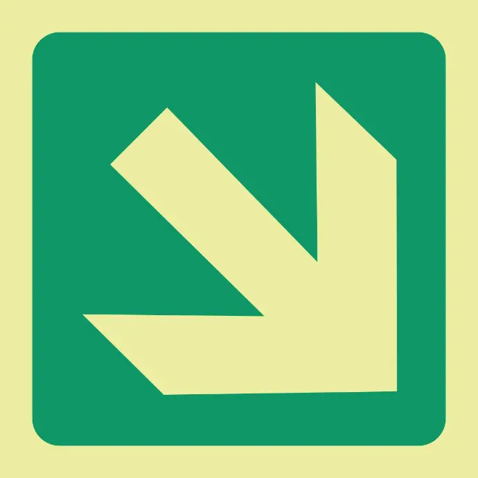 E31 - SABS Diagonal arrow down photoluminescent safety sign