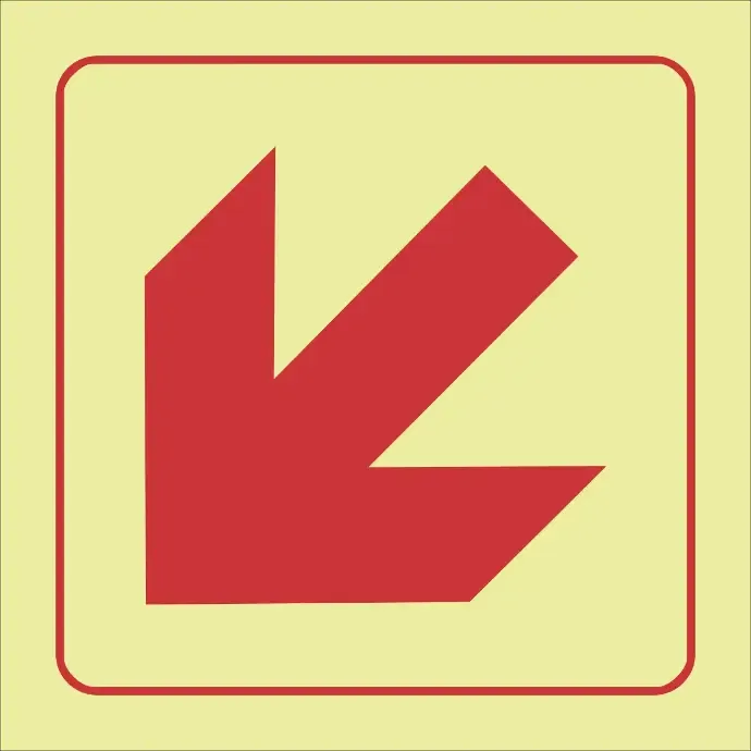 F52 - SABS Diagonal arrow down left photoluminescent safety sign