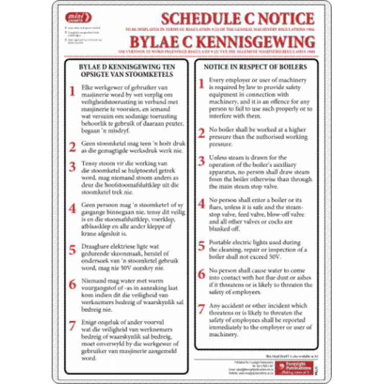 OHS Schedule C Notice (Boilers) Poster