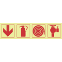 F1 - SABS Arrow down, fire extinguisher, fire hose reel, fire hydrant photoluminescent safety sign