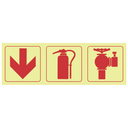 F10 - SABS Arrow down, fire extinguisher, fire hydrant photoluminescent safety sign