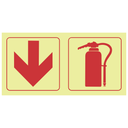 F13 - SABS Arrow down, fire extinguisher photoluminescent safety sign