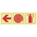 F5 - SABS Arrow left, fire hose reel, fire extinguisher photoluminescent safety sign